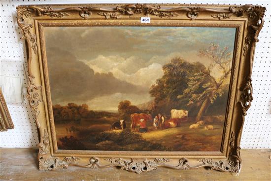 B* Samways (19th C.) Pastoral landscape with cattle beside a river, 20 x 27in.